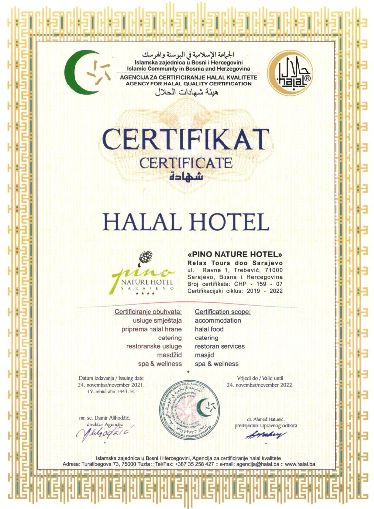 halal certificate pino nature hotel sarajevo
